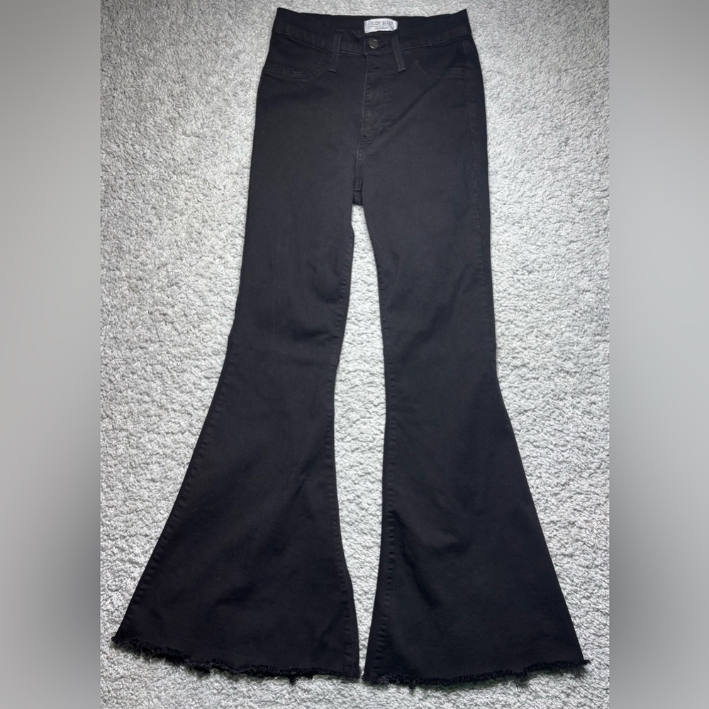 Judy Blue Jeans Womens 26 Flare High Rise Black Denim Raw Hem Frayed Edge Street